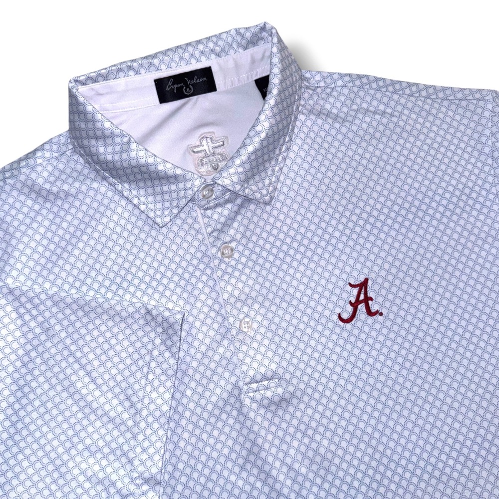 Byron Nelson Polo Shirt Men XL White Blue Alabama Crimson Tide FCA Performance